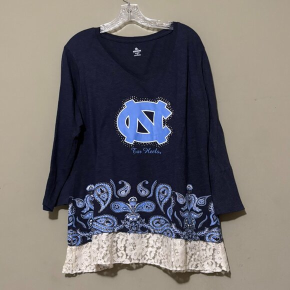 KA Knights Apparel Womens UNC Tarheels Navy Blue Paisley Lace Shirt Size 2XL - Picture 1 of 5